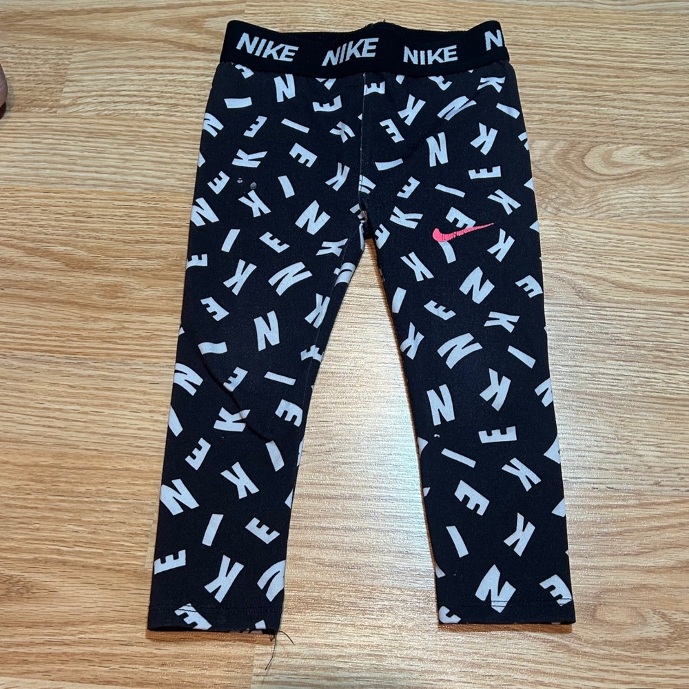 Nike‎ Pro Dri-FIT Toddler Girls Black White Logo Print Leggings 2T